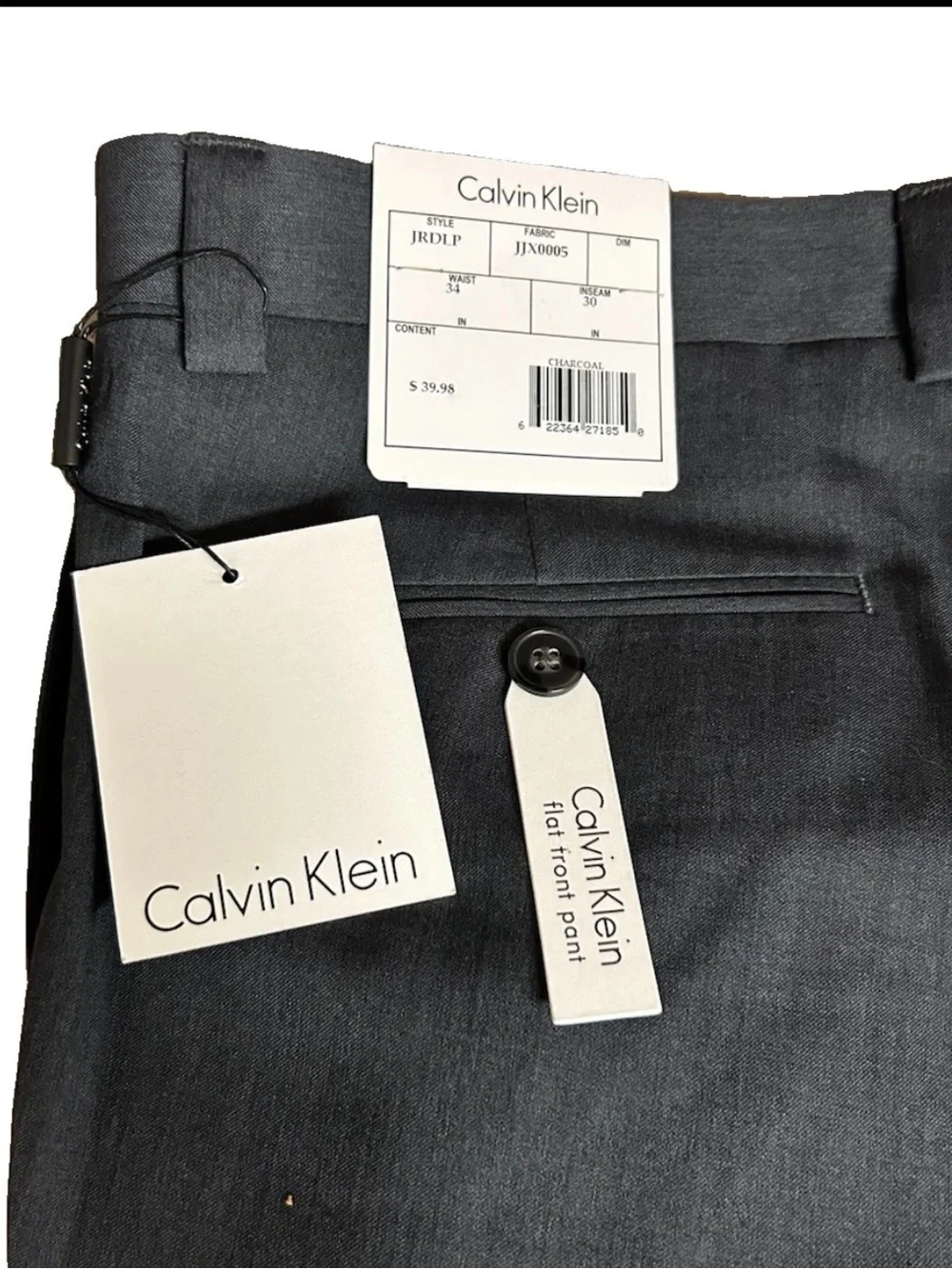 Calvin Klein Dress Pants Size 34x30  Flat Front Dark Gray Career Workwear NWT